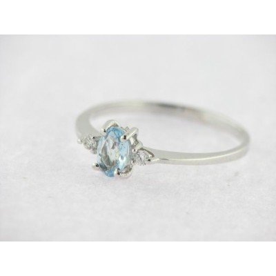 Sortija Oro Blanco Diamantes Agua Marina