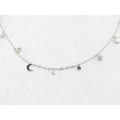 Lineargent gargantilla plata perlas circonitas