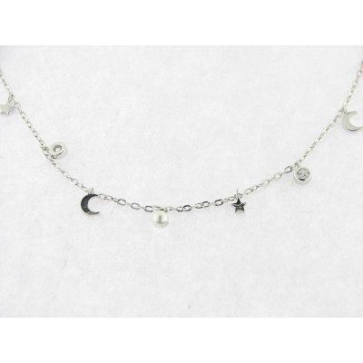 Lineargent gargantilla plata perlas circonitas