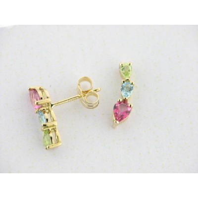 Pendientes Oro Piedras Colores