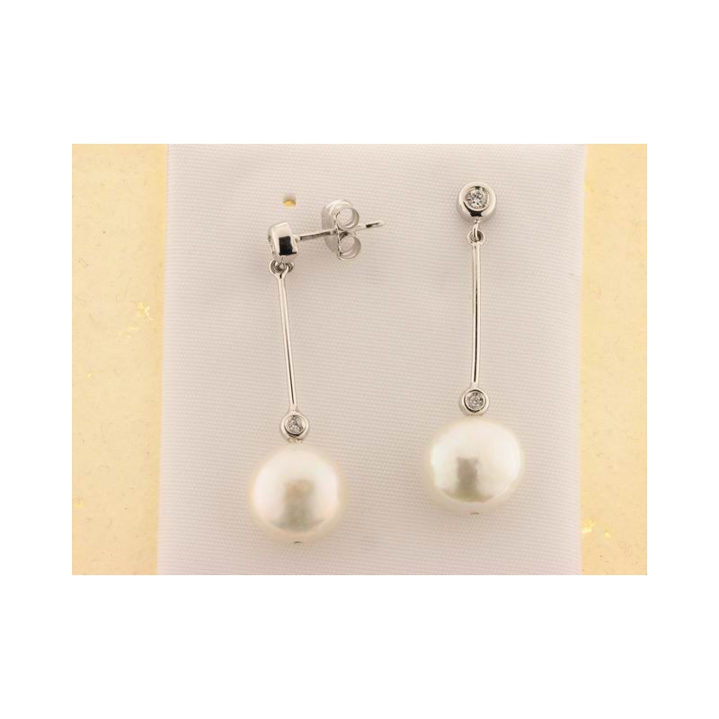Pendientes Oro Blanco Diamantes Perla