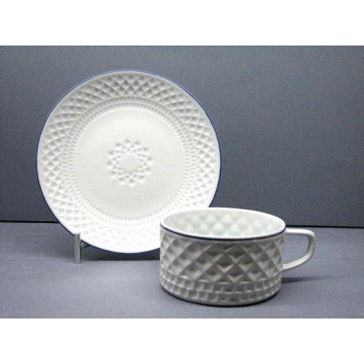 Taza Desayuno c/plato Portomarinico Blanco Filo Azul