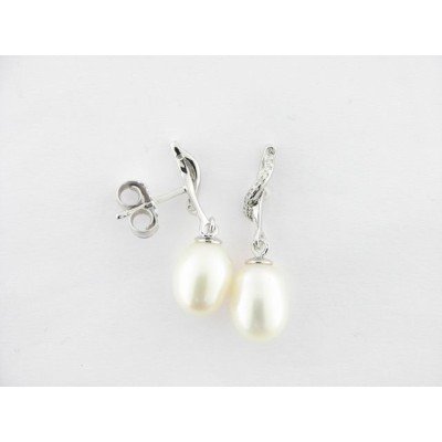 Pendientes plata perla circonitas