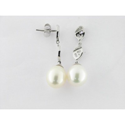 Pendientes Oro Blanco Perla Piedras