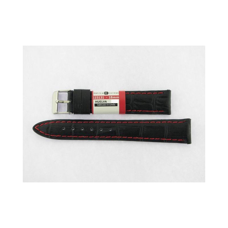 Correa 18 mm Grabado Coco Negro Hilo Rojo
