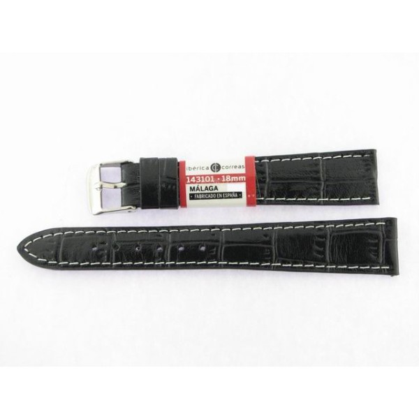 Correa 18 mm Becerro Grabado Coco Negro Pespunte Blanco