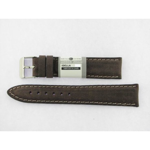 Correa 20 mm Pull Marron Hilo Blanco