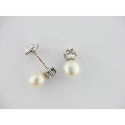 Pendientes Oro Blanco Perla Piedras