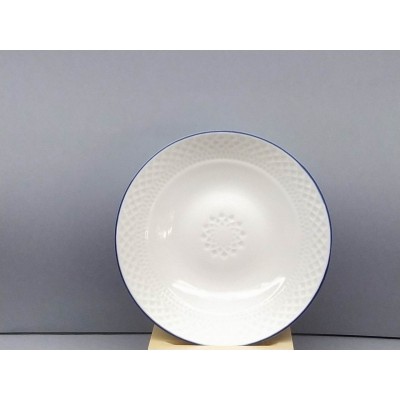 Plato hondo Portomarínico blanco filo azul