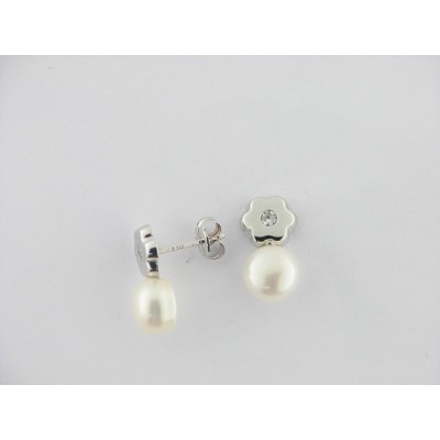 Pendientes Oro Blanco Piedra Perla