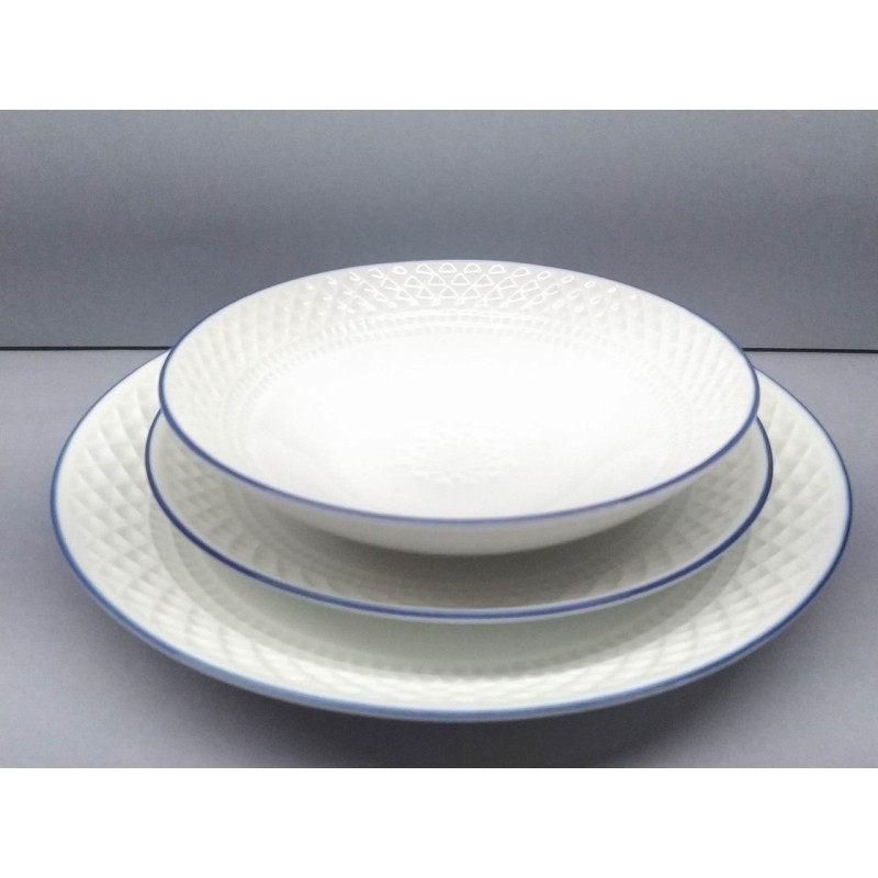 Plato llano grande Portomarínico blanco filo azul