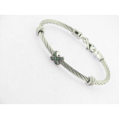 Pulsera Acero Plata Diamantes Esmeralda