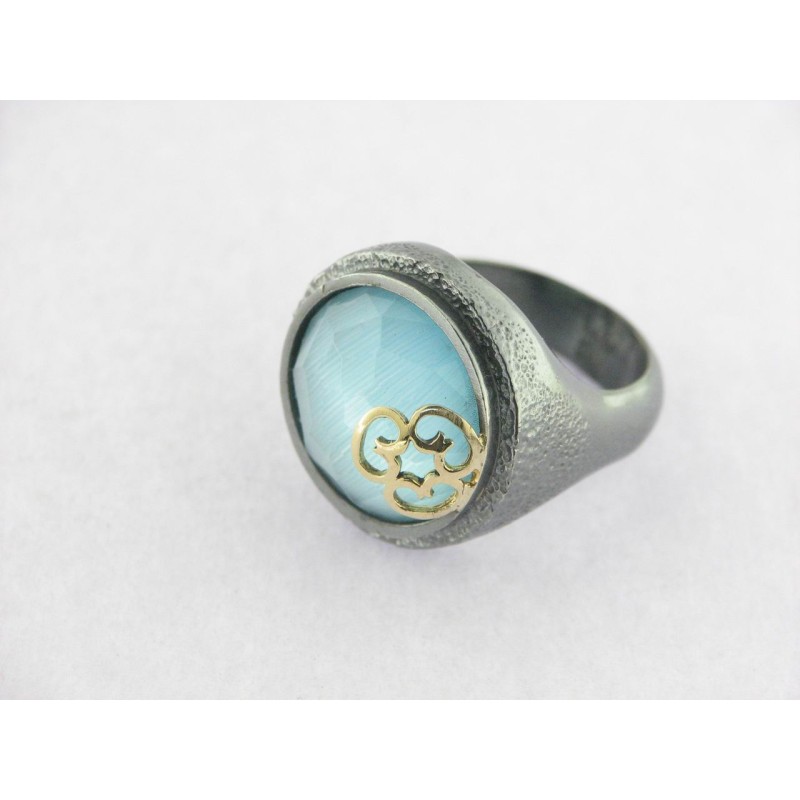Sortija Plata/Oro Piedra Azul