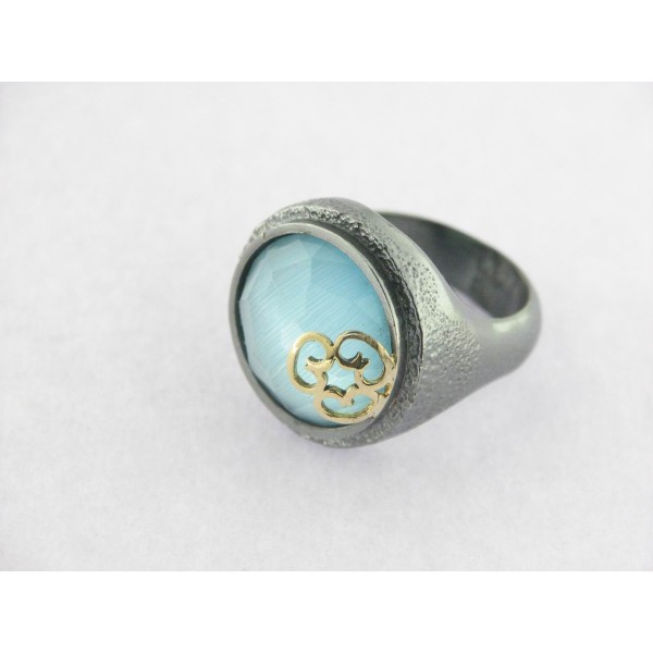 Sortija Plata/Oro Piedra Azul