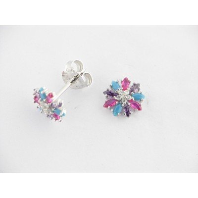 Lotus Pendientes Plata Piedras