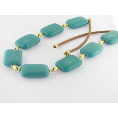 Collar Turquesa Cuero Plata Chapada