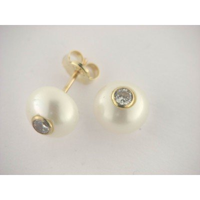 Pendientes Oro Perla Piedra