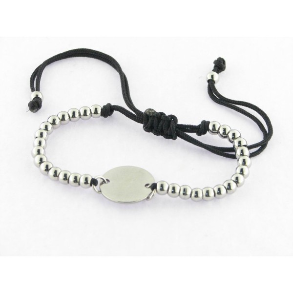 Pulsera Hilo Bolas Acero Chapa Lisa