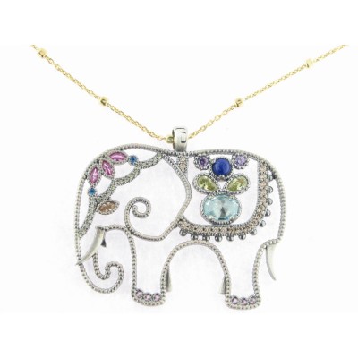 Raive Colgante Plata Elefante Piedras con Cadena