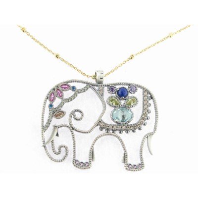 Raive Colgante Plata Elefante Piedras con Cadena
