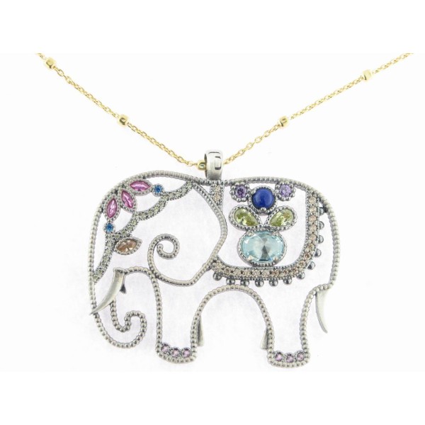Raive Colgante Plata Elefante Piedras con Cadena