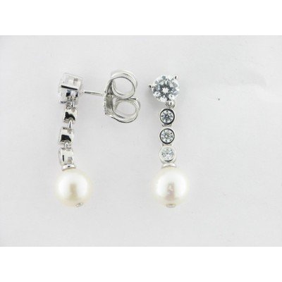 Camaleoni Pendientes Plata Perla Piedras