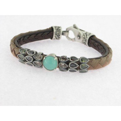 Raive Pulsera Cuero Plata Piedras