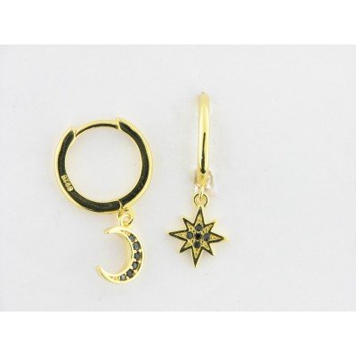 Pendientes Aro Plata Chapa Estrella Luna Piedras