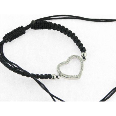 Pulsera Hilo Negro Corazon Piedras