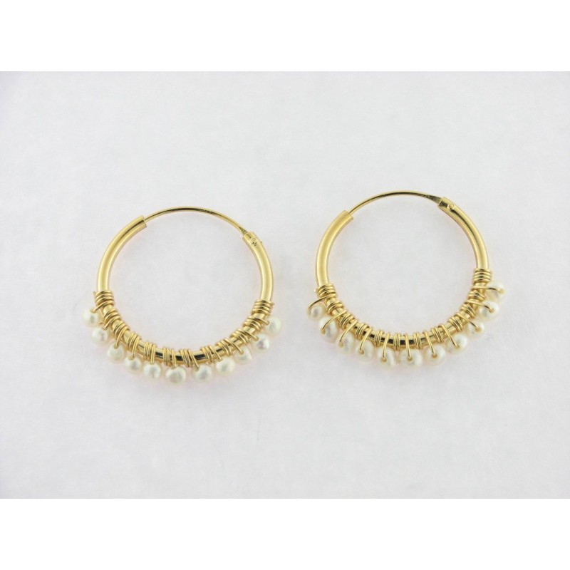 Pendientes aro plata chapada perlas
