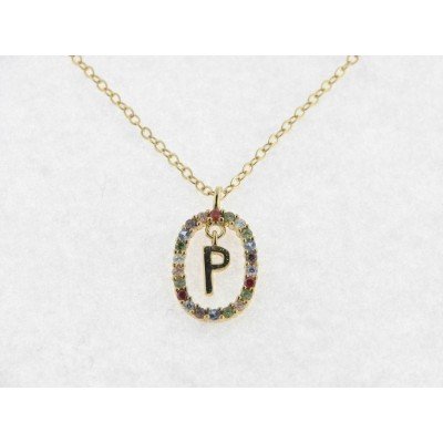 Colgante Plata Chapada Piedras Inicial P con Cadena