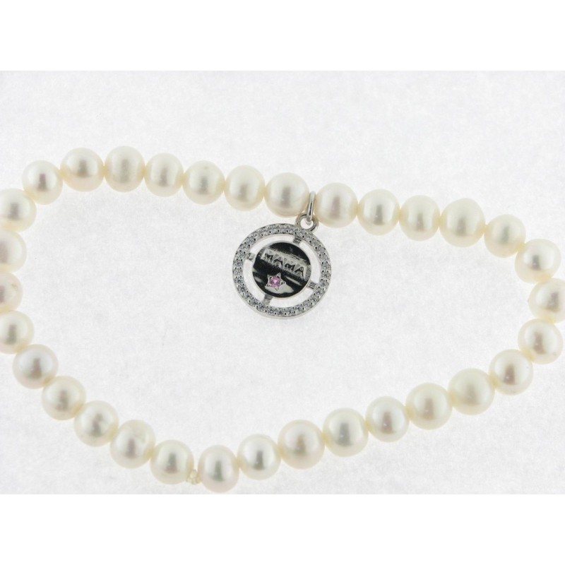 Pulsera Plata Perlas Mama