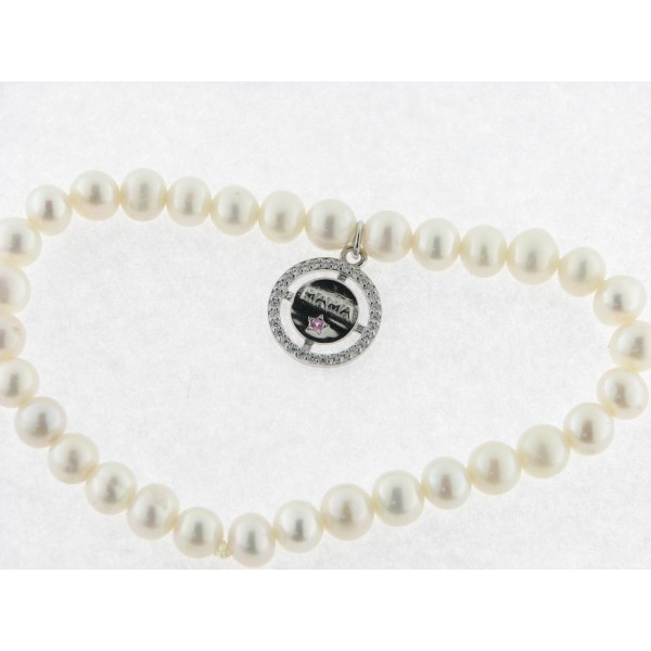 Pulsera Plata Perlas Mama