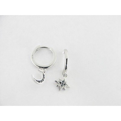 Pendientes Aro Plata Estrella Luna Piedras