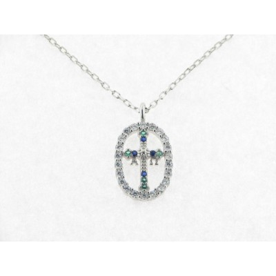 Cruz Plata Piedras con Cadena en Plata