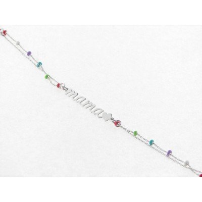 Pulsera Plata MAMA Bolitas Color