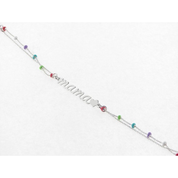 Pulsera Plata MAMA Bolitas Color