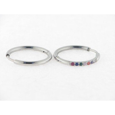 Pendientes Aro Acero Piedras Colores