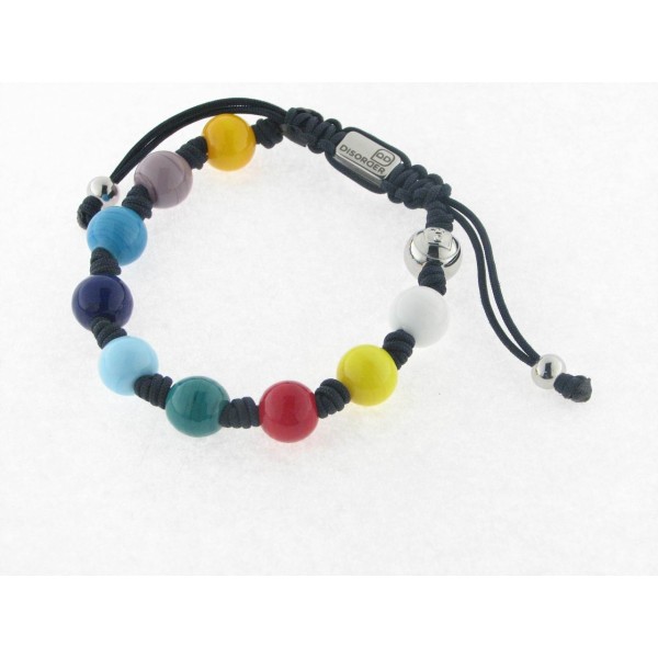 Pulsera Hilo Negro Murano Bolas 10 mm Acero