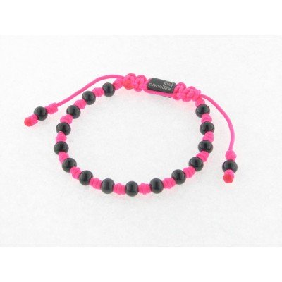 Disorder Pulsera Hilo Rosa Bolas 6 mm Acero Negro