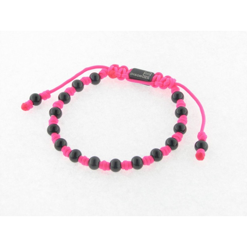 Disorder Pulsera Hilo Rosa Bolas 6 mm Acero Negro