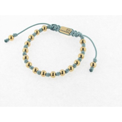 Disorder Pulsera Hilo Verde Bolas 6 mm Acero Dorado