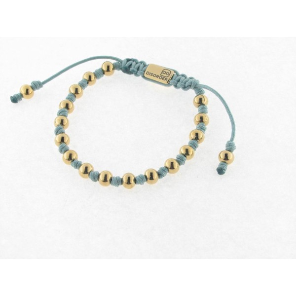 Disorder Pulsera Hilo Verde Bolas 6 mm Acero Dorado