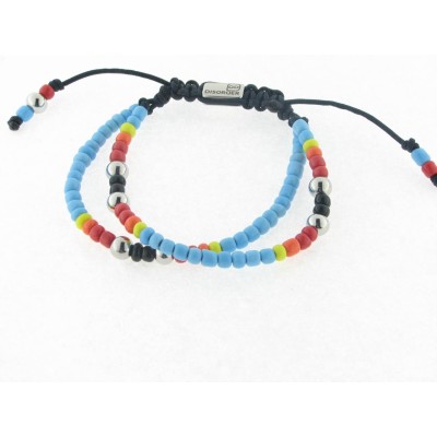 Disorder Pulsera Hilo Negro Bolas 4 mm Celeste Acero