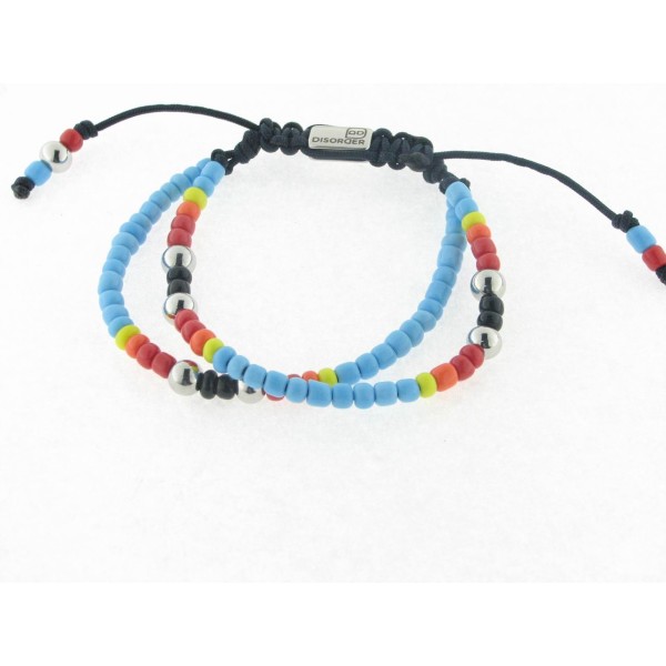 Disorder Pulsera Hilo Negro Bolas 4 mm Celeste Acero