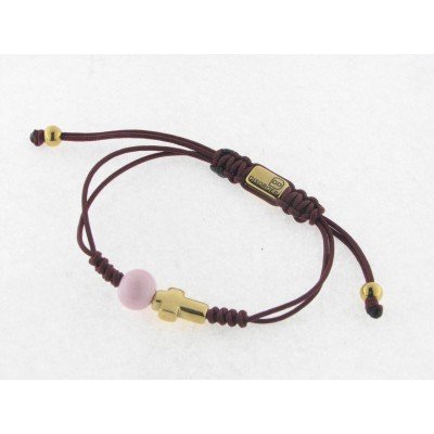 Disorder Pulsera Hilo Burdeos Bola Murano Rosa Acero Dorado