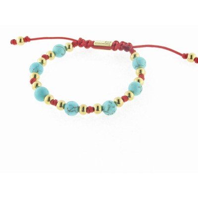 Disorder Pulsera Hilo Rojo Bolas 8 mm Azul Acero Dorado