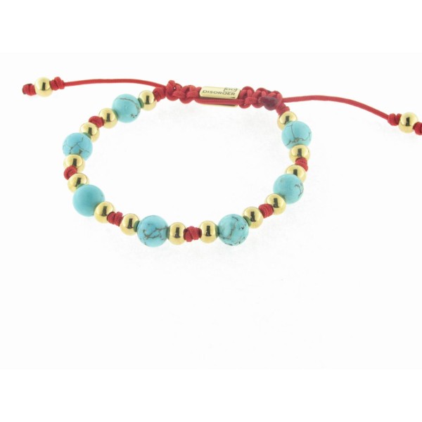 Disorder Pulsera Hilo Rojo Bolas 8 mm Azul Acero Dorado
