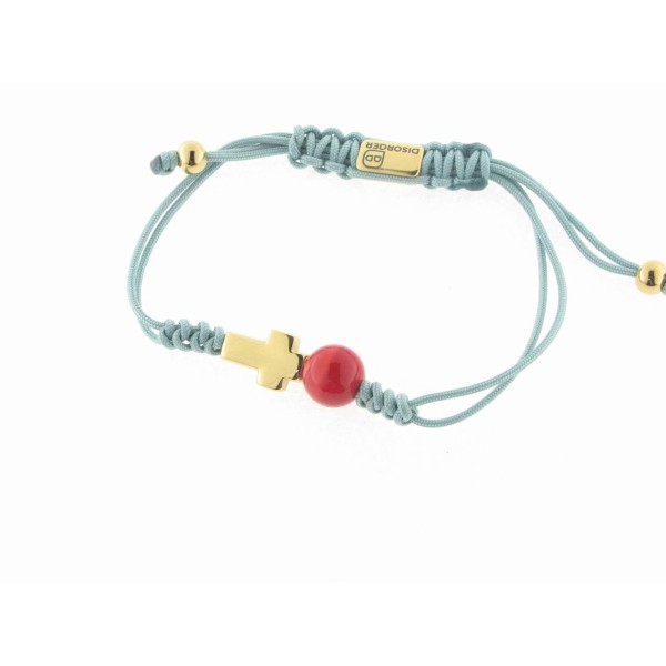 Disorder Pulsera Hilo Verde Bola Murano Rojo Acero Dorado