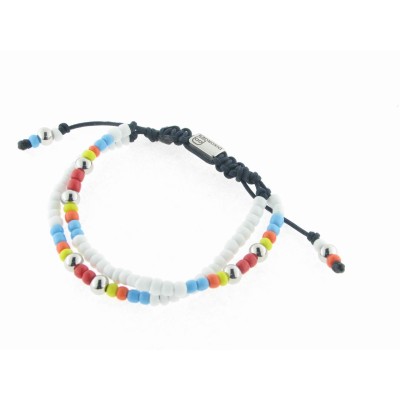 Disorder Pulsera Hilo Negro Bolas 4 mm Blanco Acero